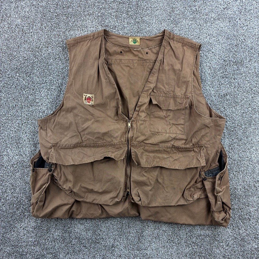 Vintage 50s Ideal Hunting Vest Mens XL Brown Cotton Canvas Utility Fly Fishing